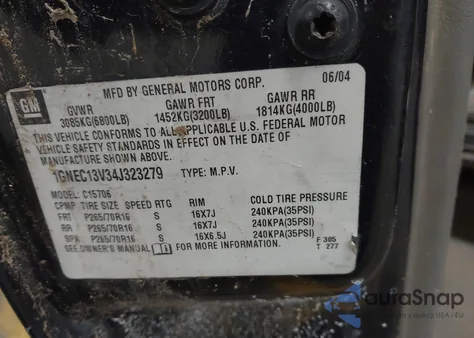 2004 Chevrolet Tahoe Ls из США, поврежденный, VIN 1GNEC13V34J323279